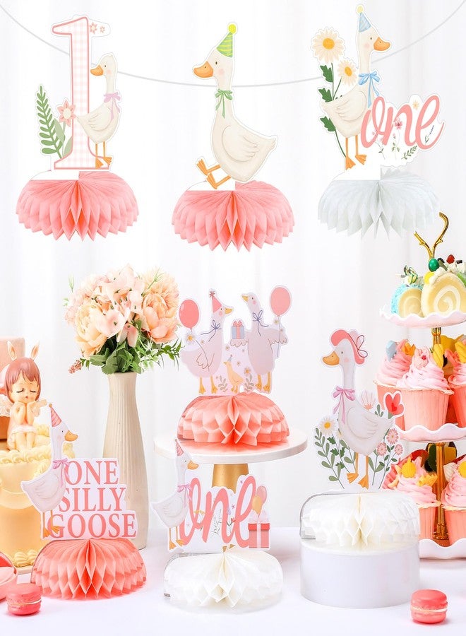 Weekgrat 8 Pcs One Silly Goose Birthday Decorations Silly Goose Birthday Honeycomb Centerpieces Pink 1st Party Supplies for Women Pink Bow Duck Funny Party Supplies - Image 4